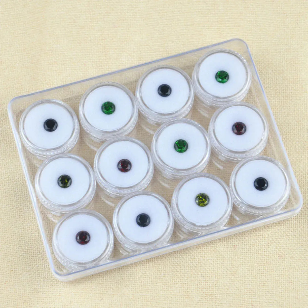 Transparent Round Gemstone Display Box Organizer Case with Lid Storage Packaging - Black