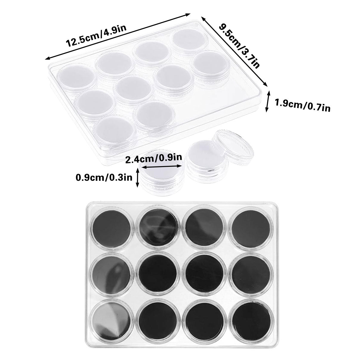 Transparent Round Gemstone Display Box Organizer Case with Lid Storage Packaging - Black
