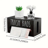 Wooden Plastic Bag Storage Box Hanging Rubbish Bag Organizer Extractable Tissue - Side View