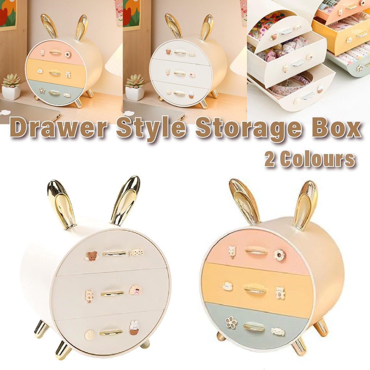 Large Multi-functional Makeup Storage Organizer Rabbit Decor Drawer Cosmetic Box - Colour