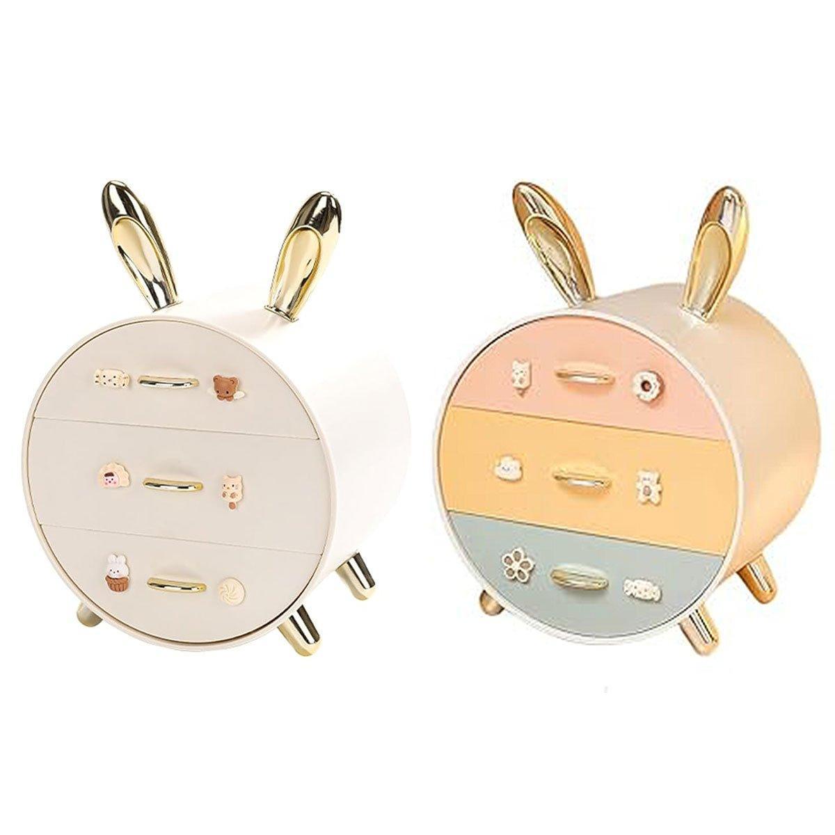 Large Multi-functional Makeup Storage Organizer Rabbit Decor Drawer Cosmetic Box - Colour
