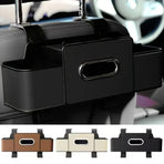 Vehicle Backrest Storage Box Multifunctional Organizer with Tissue and Cup Holders - Beige