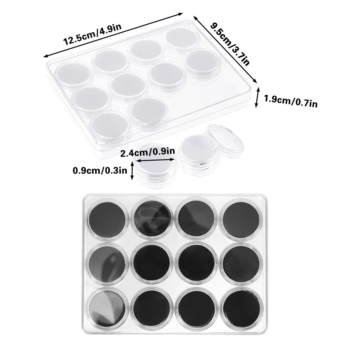 Transparent Round Gemstone Display Box Organizer Case with Lid Storage Packaging - White