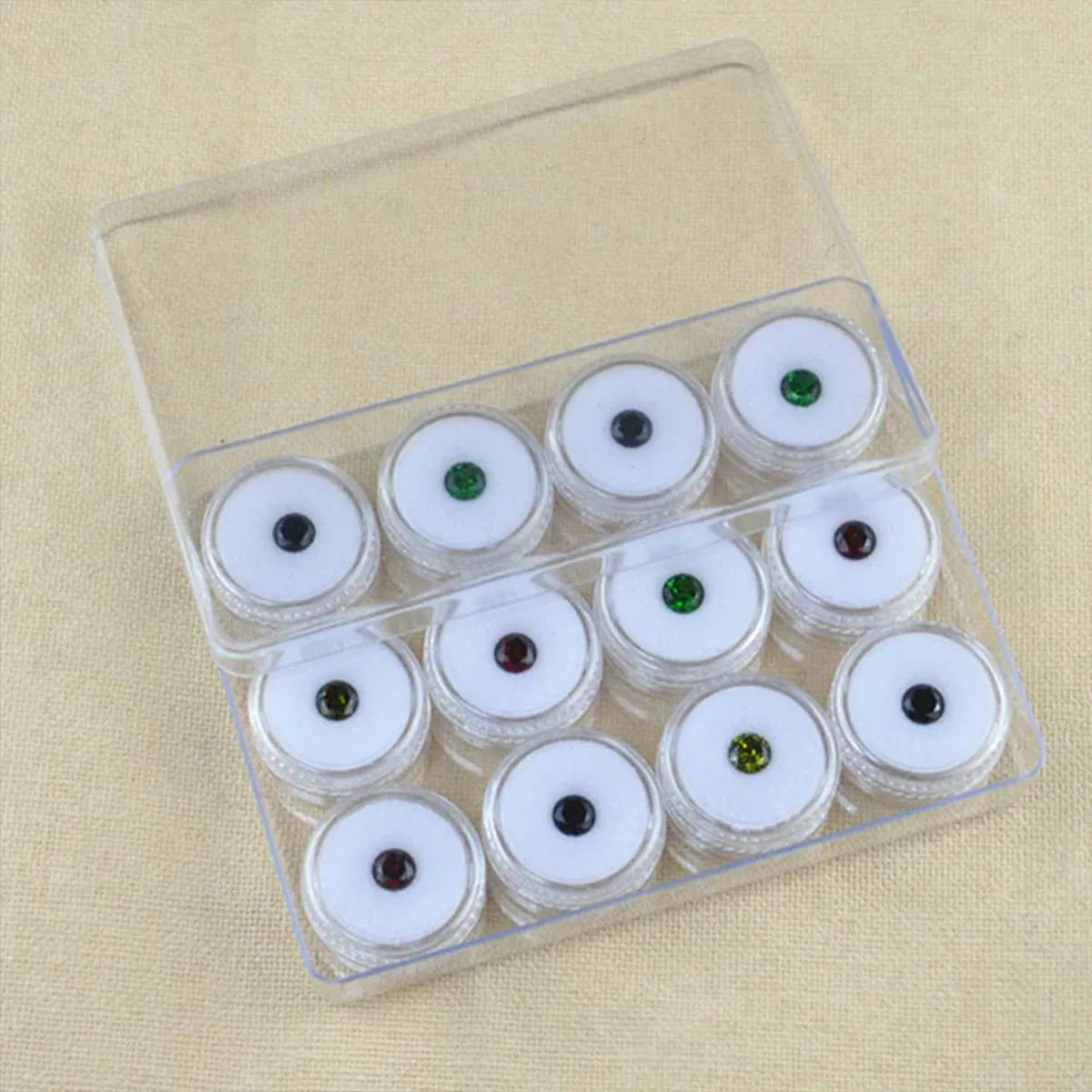 Transparent Round Gemstone Display Box Organizer Case with Lid Storage Packaging - White