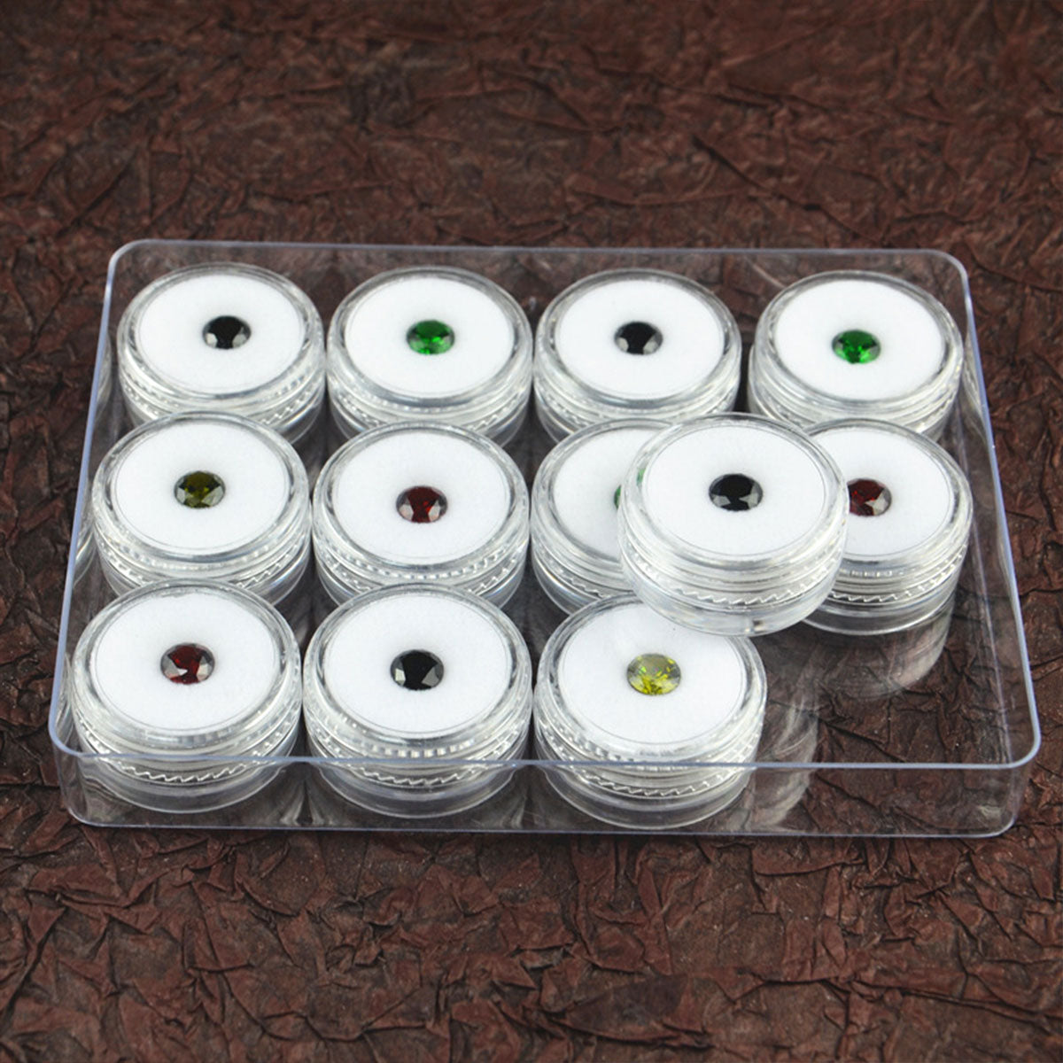 Transparent Round Gemstone Display Box Organizer Case with Lid Storage Packaging - White