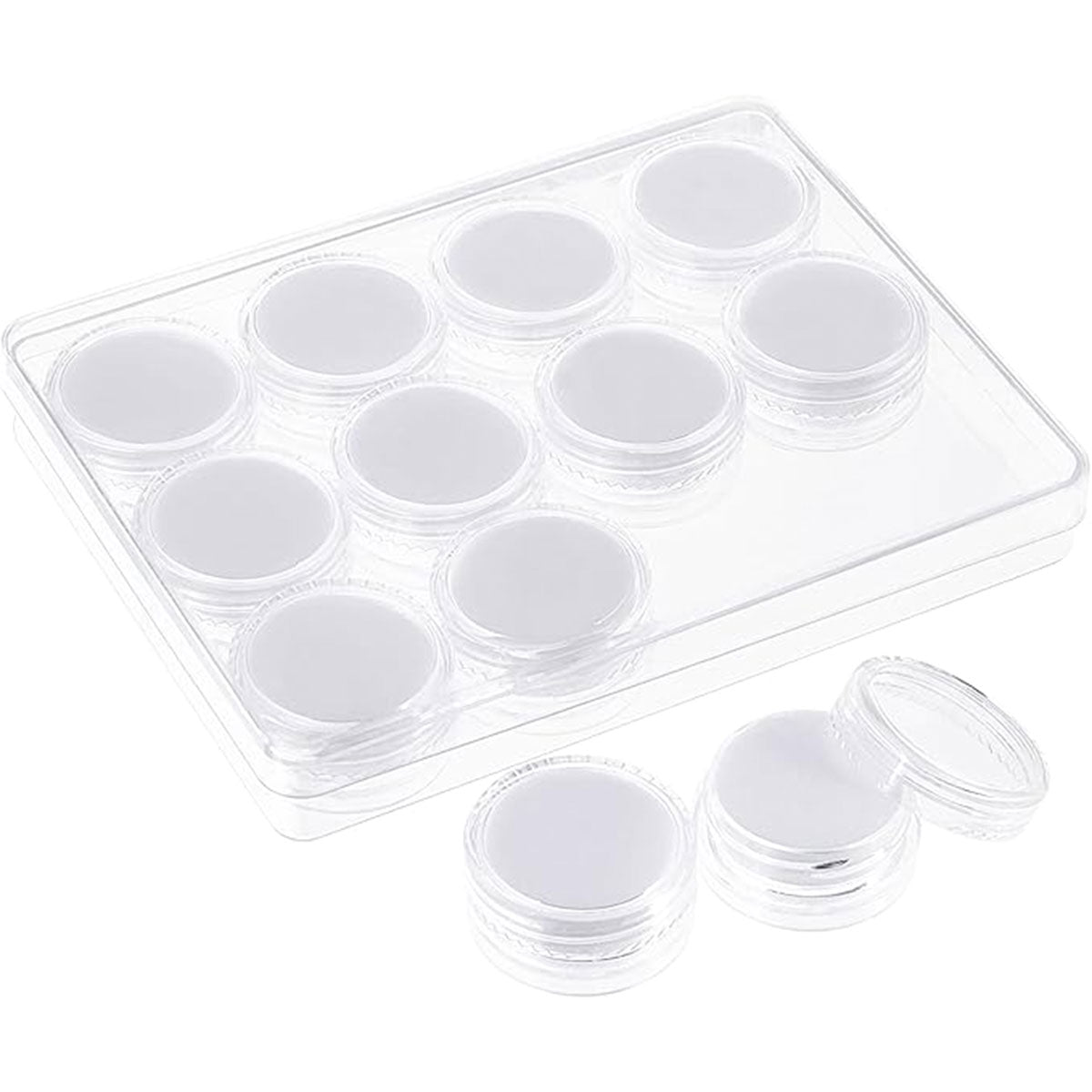 Transparent Round Gemstone Display Box Organizer Case with Lid Storage Packaging - White