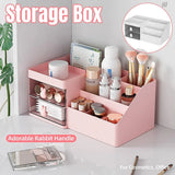 Cartoon Drawer Type Cosmetic Jewelry Storage Box Desktop Student Stationery Box - White - Front View