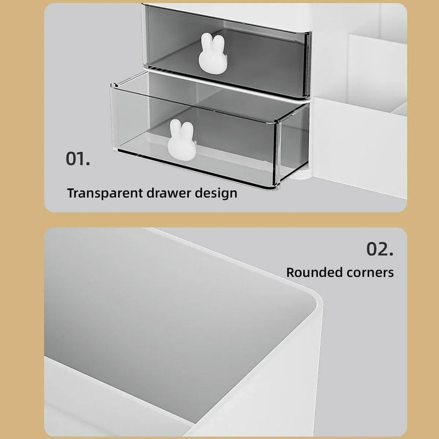 Cartoon Drawer Type Cosmetic Jewelry Storage Box Desktop Student Stationery Box - White