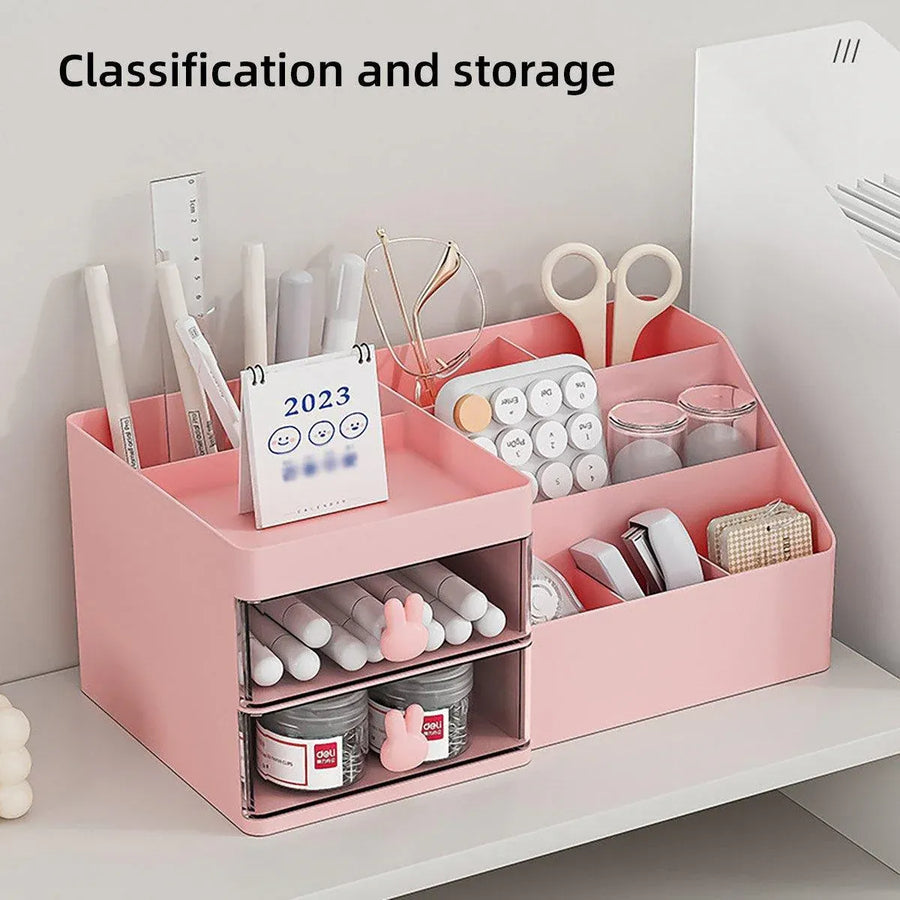 Cartoon Drawer Type Cosmetic Jewelry Storage Box Desktop Student Stationery Box - White