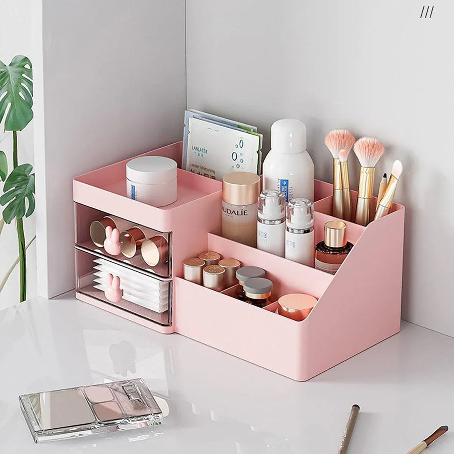 Cartoon Drawer Type Cosmetic Jewelry Storage Box Desktop Student Stationery Box - White