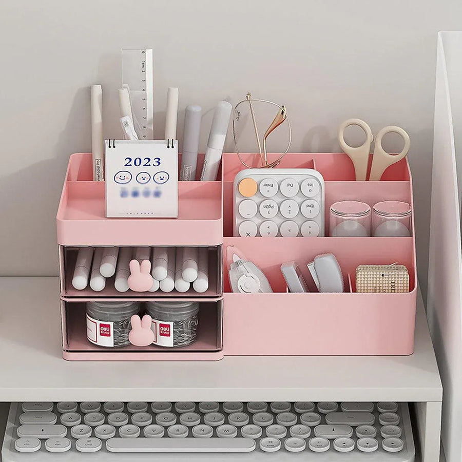 Cartoon Drawer Type Cosmetic Jewelry Storage Box Desktop Student Stationery Box - White