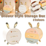 Large Multi-functional Makeup Storage Organizer Rabbit Decor Drawer Cosmetic Box - White