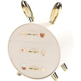 Large Multi-functional Makeup Storage Organizer Rabbit Decor Drawer Cosmetic Box - White - Rear View