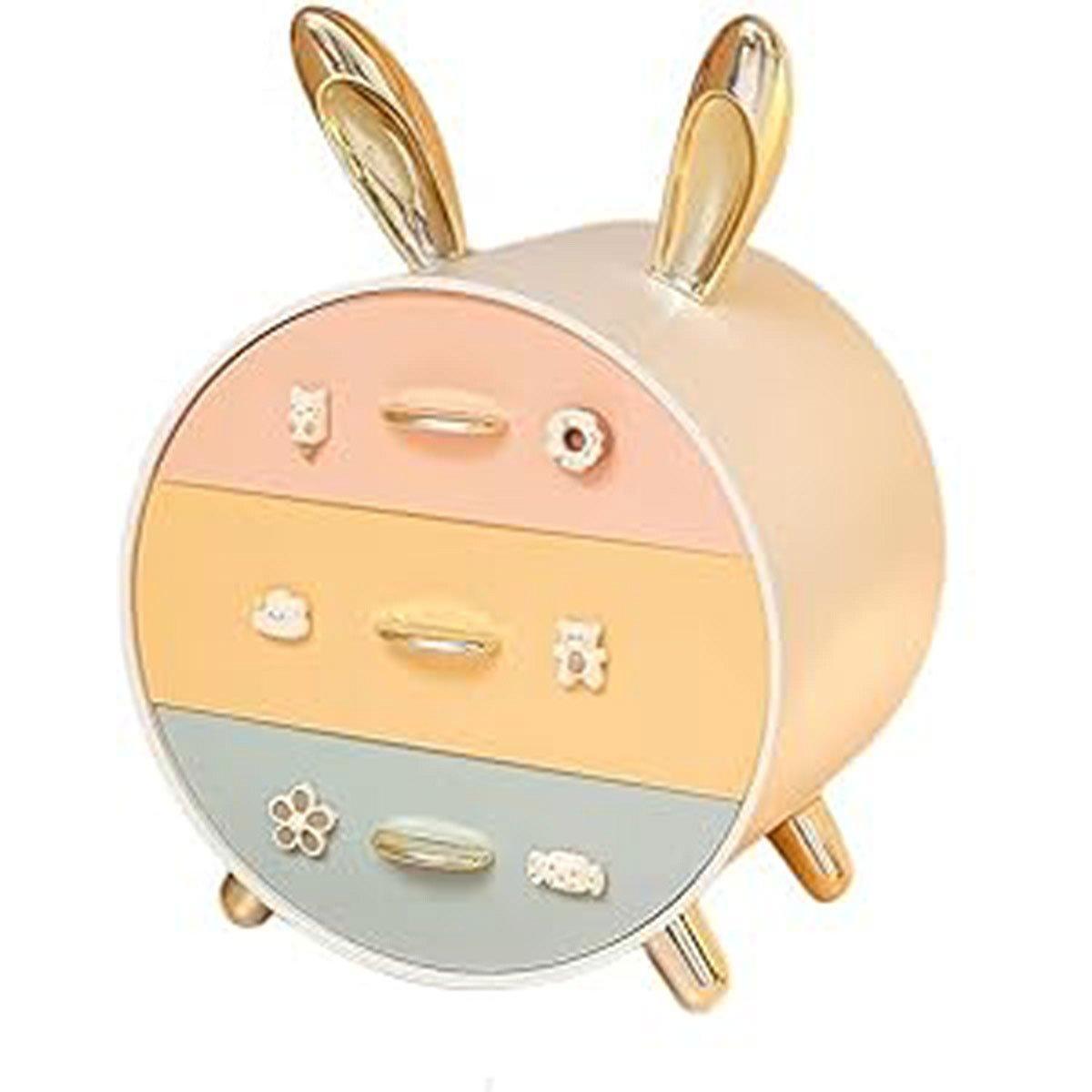 Large Multi-functional Makeup Storage Organizer Rabbit Decor Drawer Cosmetic Box - White
