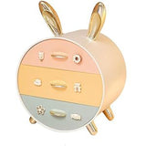 Large Multi-functional Makeup Storage Organizer Rabbit Decor Drawer Cosmetic Box - White - Close-Up Angle