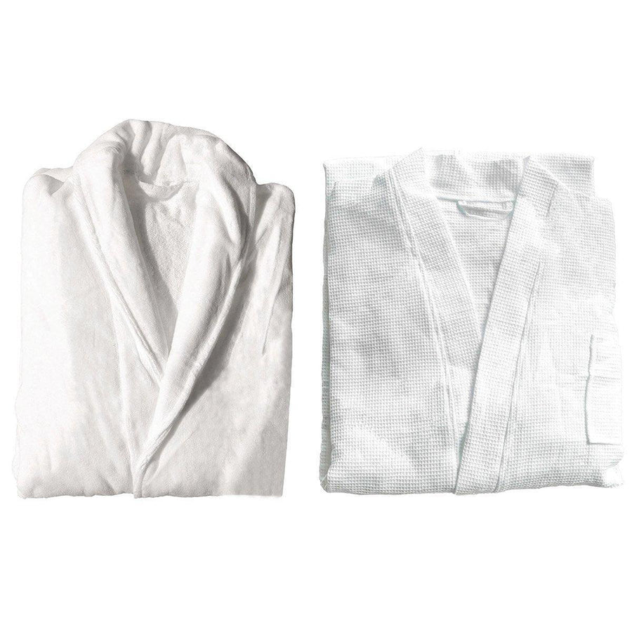 Cotton Kimono Collar Bathrobe Hotel Quality Thick Fleece Towel Embroidered Robe - Waffle