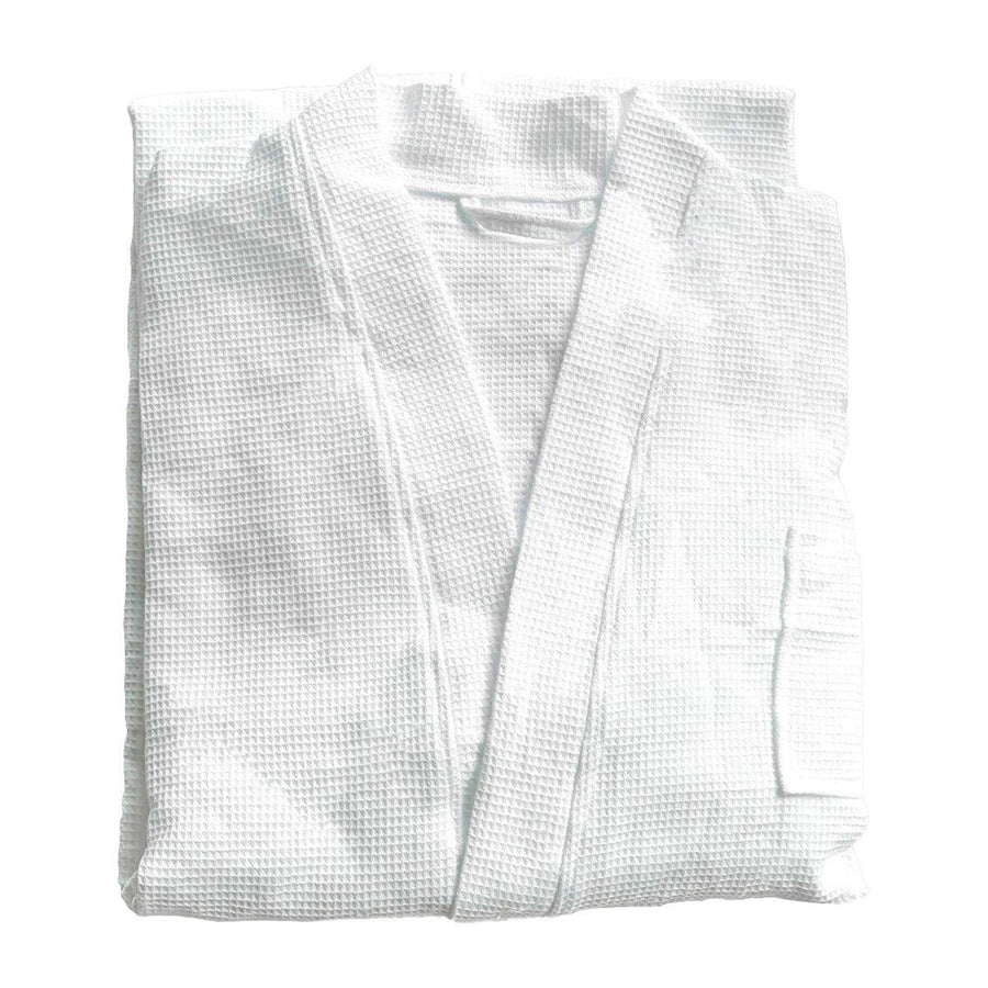 Cotton Kimono Collar Bathrobe Hotel Quality Thick Fleece Towel Embroidered Robe - Waffle