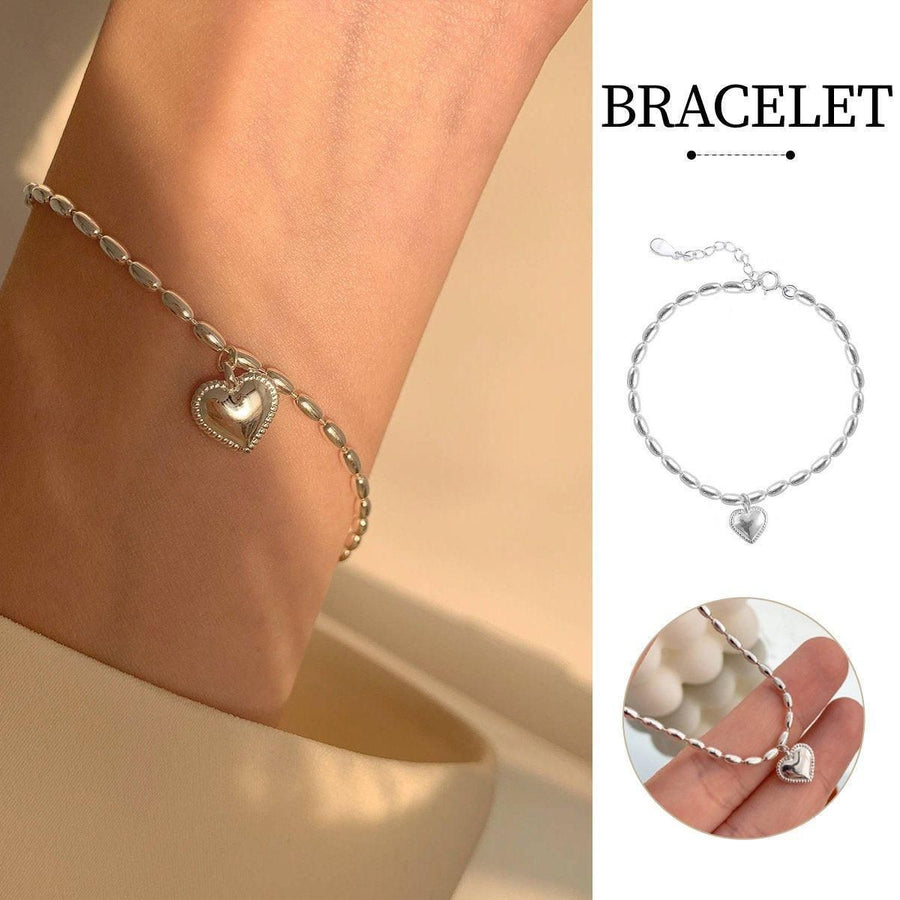 1-Piece Silver-Coloured Heart Charm Bracelet