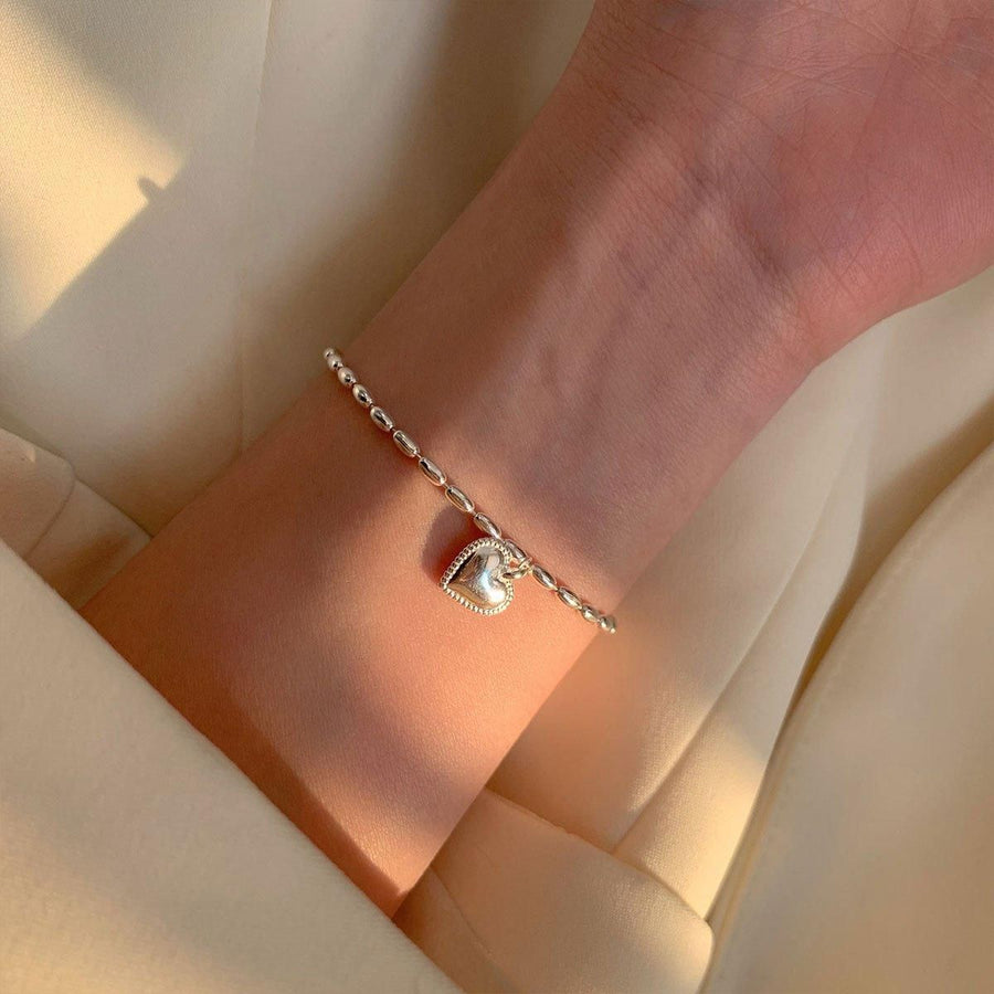 1-Piece Silver-Coloured Heart Charm Bracelet