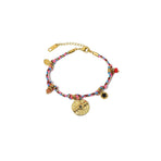 Boho Bracelet Set Women Natural Stone Woven Retro Style Adjustable Layered - Pink