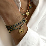 Boho Bracelet Set Women Natural Stone Woven Retro Style Adjustable Layered - Pink