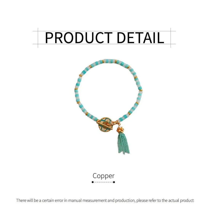 New Chinese Fashion Blue Beaded Bracelet Fringe Simple Elegant Jewelry