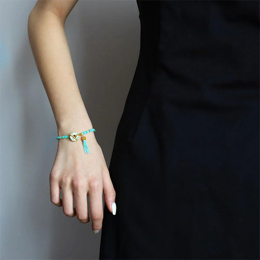 New Chinese Fashion Blue Beaded Bracelet Fringe Simple Elegant Jewelry