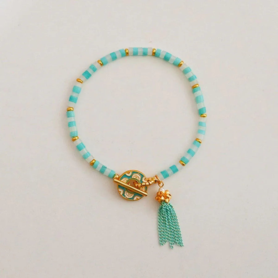 New Chinese Fashion Blue Beaded Bracelet Fringe Simple Elegant Jewelry