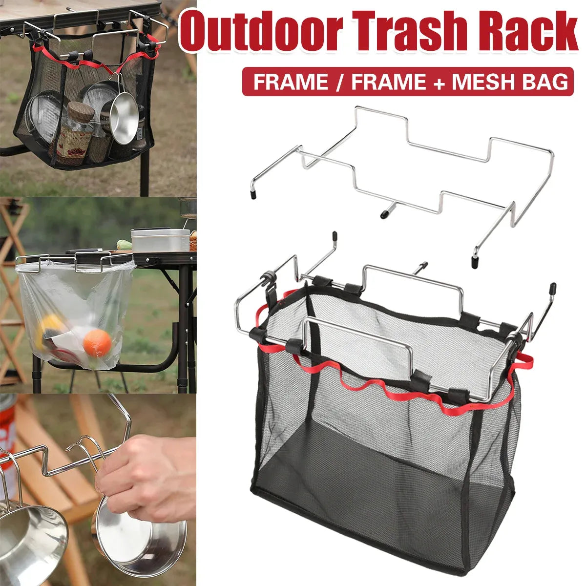 Foldable Stainless Steel Camping Trash Rack Portable