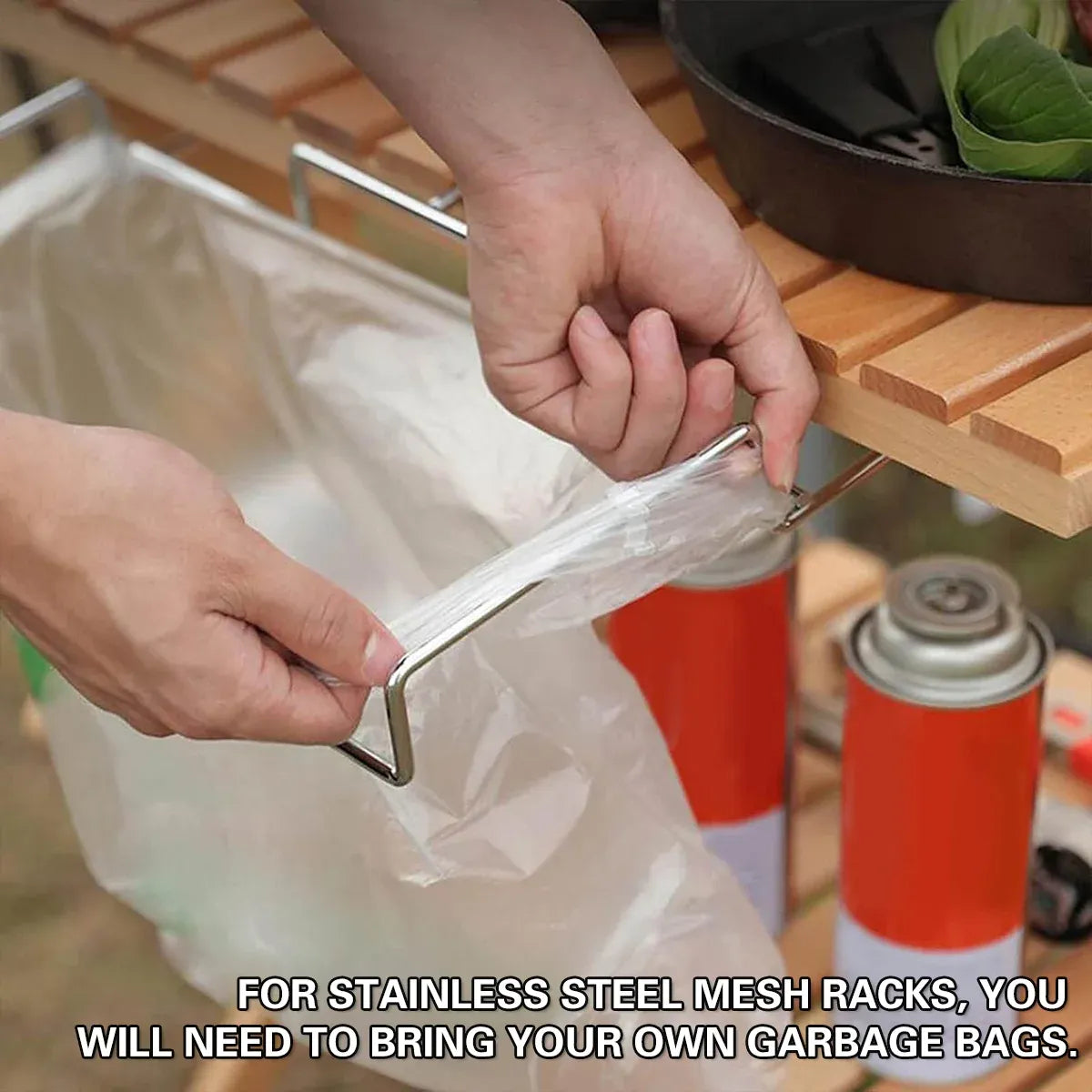 Foldable Stainless Steel Camping Trash Rack Portable