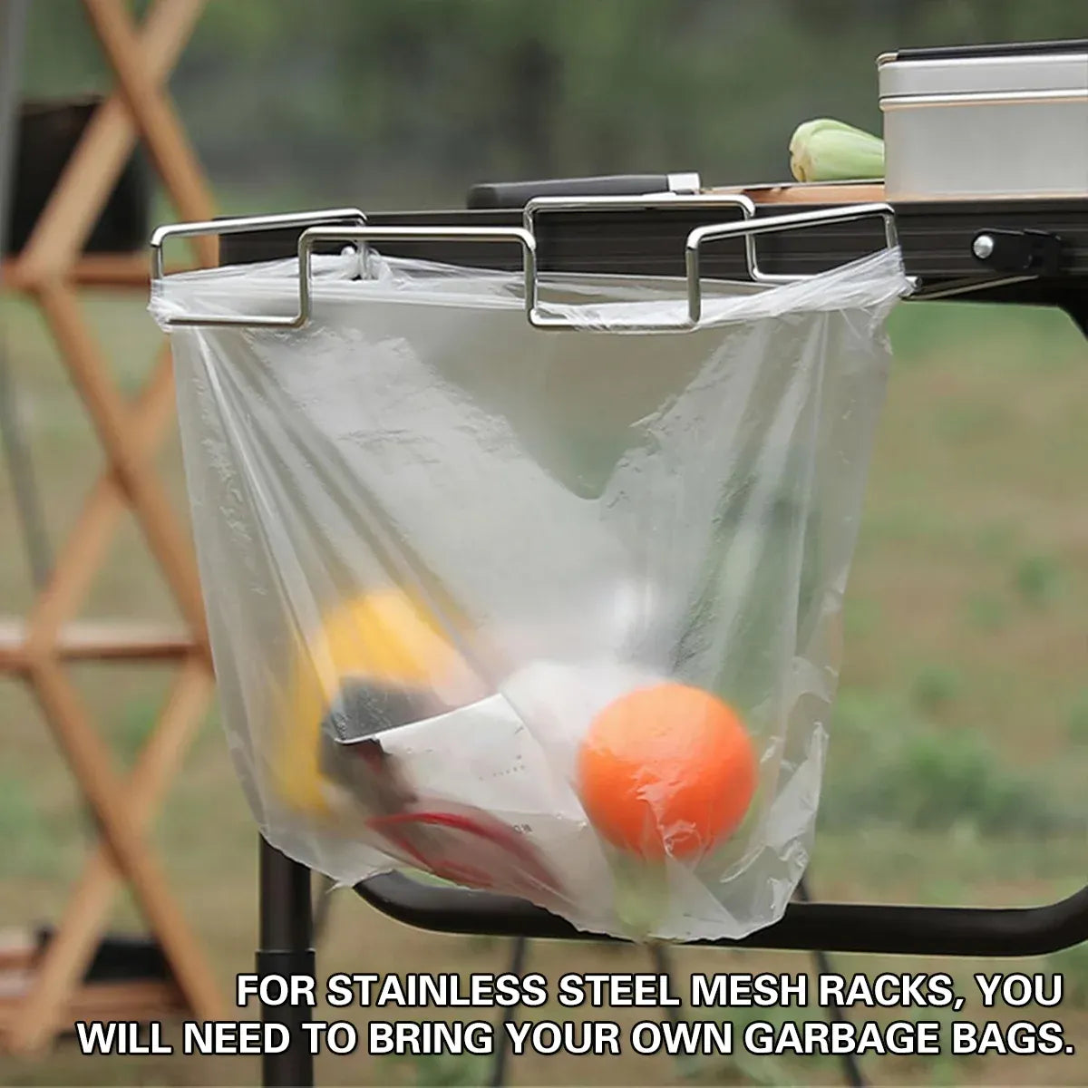 Foldable Stainless Steel Camping Trash Rack Portable