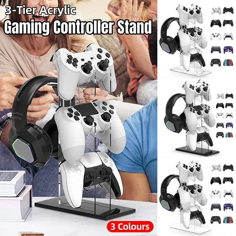 3 Tier Gamepad and Headset Display Stand for Gaming Accessories Organization - White