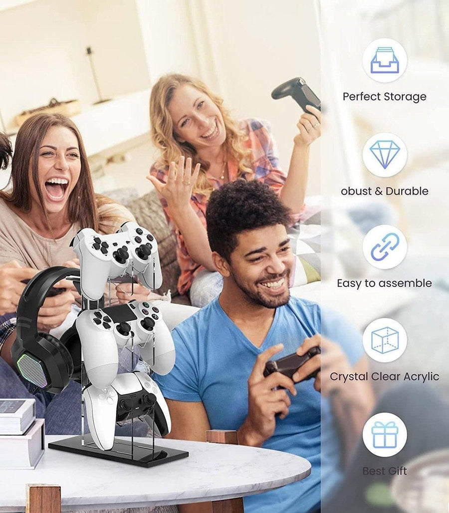 3 Tier Gamepad and Headset Display Stand for Gaming Accessories Organization - White
