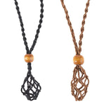 L Size Empty Stone Holder Necklace Crystal Quartz Gemstone Cage Rope Cord Pendant DIY - Brown