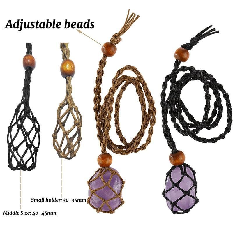 L Size Empty Stone Holder Necklace Crystal Quartz Gemstone Cage Rope Cord Pendant DIY - Brown