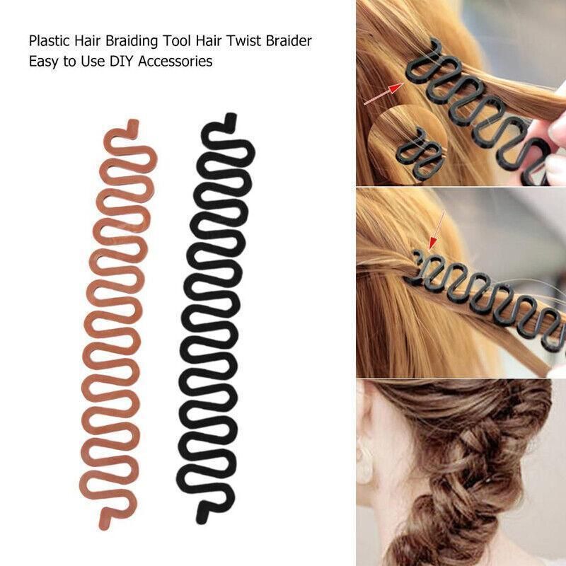 Fish Bone Hair Braiding French Braid Tool Roller Magic Twist Styling Bun Maker - Brown
