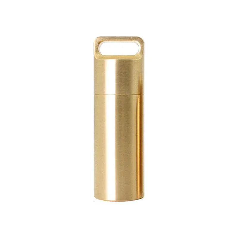 Waterproof Pill Box Case Bottle Brass Container Keyring Medicine Capsule Holder - L