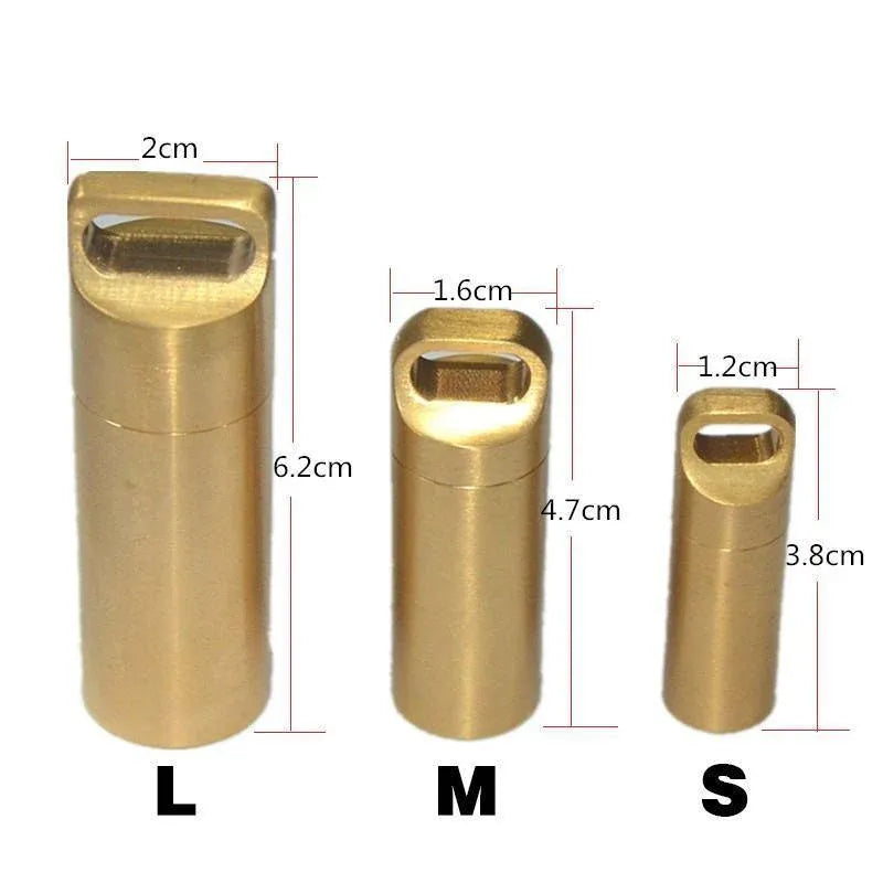 Waterproof Pill Box Case Bottle Brass Container Keyring Medicine Capsule Holder - L