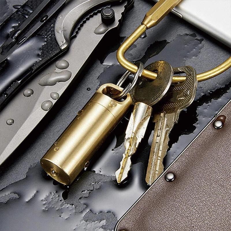 Waterproof Pill Box Case Bottle Brass Container Keyring Medicine Capsule Holder - L