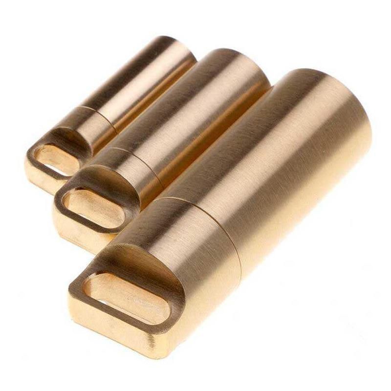 Waterproof Pill Box Case Bottle Brass Container Keyring Medicine Capsule Holder - L