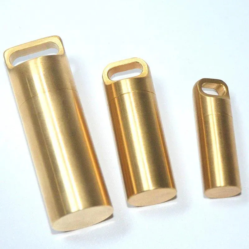 Waterproof Pill Box Case Bottle Brass Container Keyring Medicine Capsule Holder - L