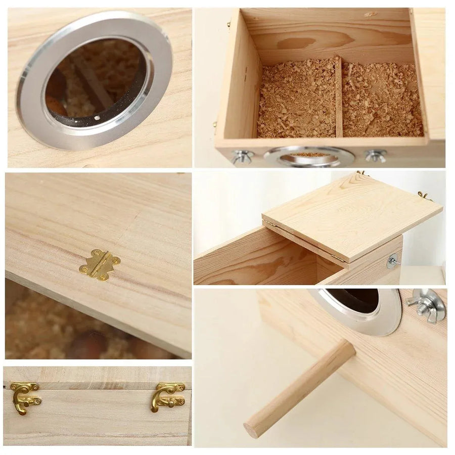 1-Piece Bird Breeding Nest Box with Perch and Mounting Fittings