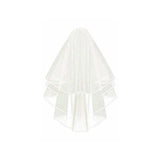 Bridal 2 Layer Wedding Veil with Comb Satin Edge Short Tulle for Women White Ivory - Beige