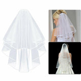 Bridal 2 Layer Wedding Veil with Comb Satin Edge Short Tulle for Women White Ivory - Beige - Rear View