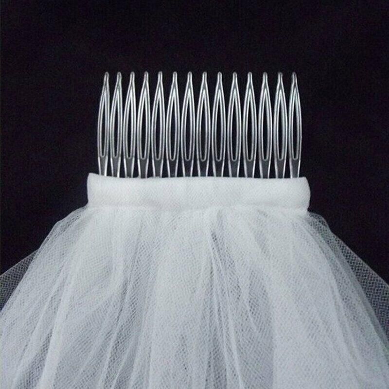 Bridal 2 Layer Wedding Veil with Comb Satin Edge Short Tulle for Women White Ivory - Beige