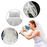 Bridal 2 Layer Wedding Veil with Comb Satin Edge Short Tulle for Women White Ivory - Beige - Extra Image