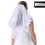 Bridal 2 Layer Wedding Veil with Comb Satin Edge Short Tulle for Women White Ivory - Beige