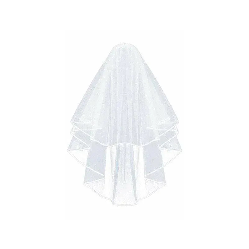 Bridal 2 Layer Wedding Veil with Comb Satin Edge Short Tulle for Women White Ivory - White