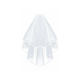 Bridal 2 Layer Wedding Veil with Comb Satin Edge Short Tulle for Women White Ivory - White
