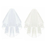 Bridal 2 Layer Wedding Veil with Comb Satin Edge Short Tulle for Women White Ivory - White